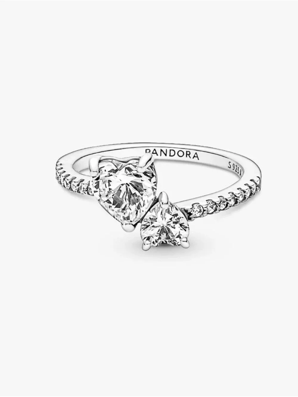 Pandora Silver Heart Crystal Ring with Clear Stones